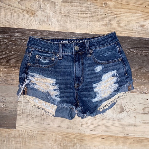 American Eagle Hi-Rise Festival Lace Ripped Shorts